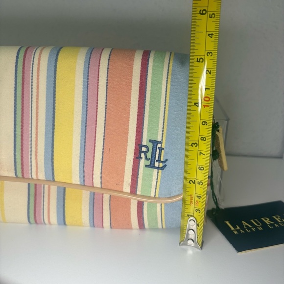 Vintage Ralph Lauren Stripped Cosmetic Makeup Bag w/ Mirror Zipper - Picture 7 of 7